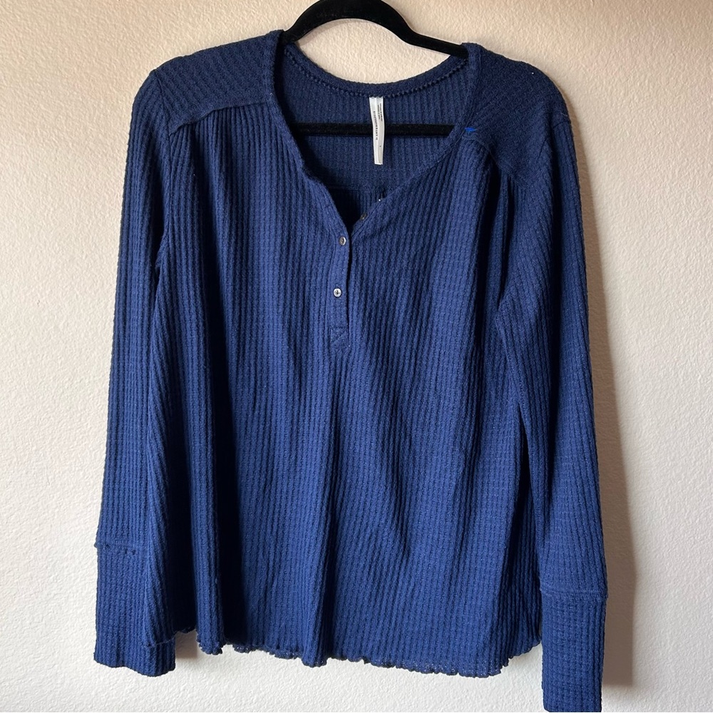 Anthropologie Blue Waffle Knit Longsleeve
